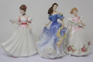 Three Royal Doulton figurines, Kathleen HN3880, Gillian HN3742, and Rebecca HN4041, no chips or