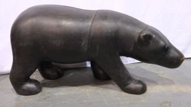 Large brown leather polar bear foot stool, L: 105 cm, W: 40 cm, H: 53 cm. Not available for in-house
