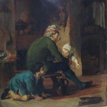 In the manner of Teniers, A Peasant Playing With Children, oil on copper, 32 x 27 cm, provenance: