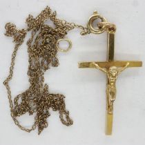 9ct gold crucifix on a fine 12ct gold chain, chain L: 50 cm, 1.7g. UK P&P Group 0 (£6+VAT for the