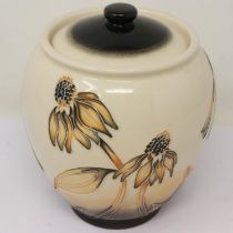 Moorcroft covered jar in the Cornflower pattern, no cracks or chips, H: 18 cm. UK P&P Group 2 (£20+