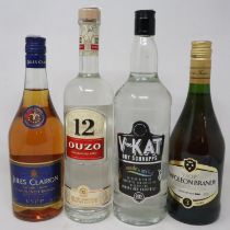 Four mixed bottles of spirit. Not available for in-house P&P