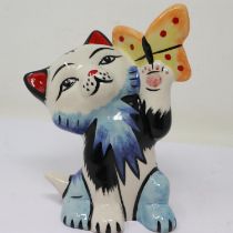 Lorna Bailey butterfly cat, no cracks or chips, H: 14 cm. UK P&P Group 1 (£16+VAT for the first