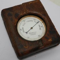 Chrome cased pocket Barometer in a wooden case by Chadburns, 47 Castle St, Liverpool, case