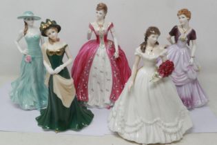 Five Royal Worcester figurines, no cracks or chips, largest H: 23 cm. UK P&P Group 3 (£30+VAT for