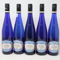 Five bottles of Pieroth Blue 2019 Burg Layer Schlosskapelle Muller-Thurgau Kabinett Nahe. Not