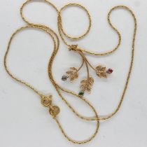 9ct jewelled pendant on a 9ct gold chain, chain L: 44 cm, 3.1g. UK P&P Group 1 (£16+VAT for the