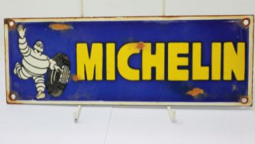 Enamelled metal Michelin sign, 30 x 11 cm. UK P&P Group 3 (£30+VAT for the first lot and £8+VAT