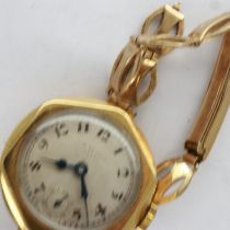 18ct gold cased wristwatch by J.W Benson on a 9ct gold bracelet, bracelet damaged, total 23g. UK P&P