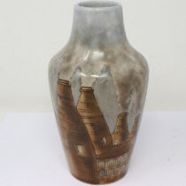 Cobridge Stoneware bottle oven vase signed J.S 98, no cracks or chips H: 20 cm. UK P&P Group 1 (£