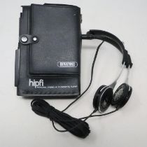 Binatone Hipfi, very early personal cassette player with original headphones (lacking foam) and