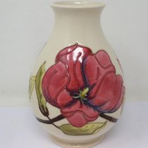 Moorcroft cream ground vase in the Magnolia pattern, no cracks or chips, H: 20 cm. UK P&P Group