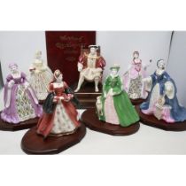 Wedgwood King Henry VIII and his six wives figurines with CoAs, all on plinths, small losses to