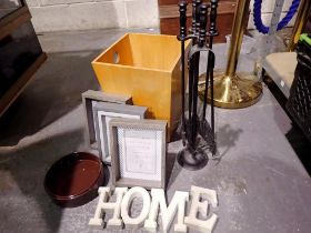 Mixed items including photo frames, wooden letters and a companion set. Not available for in-house