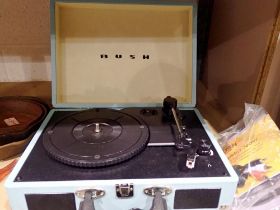Bush Classic briefcase turntable model KTS601 with cables and power supply, working at lotting.