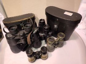 Four pairs of binoculars including Helios, two in cases. Not available for inhouse P&P