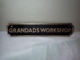 Cast iron Grandads Workshop sign, W: 18 cm. UK P&P Group 1 (£16+VAT for the first lot and £2+VAT for