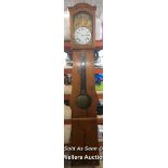 19TH CENTURY FRENCH PINE CASED CLOCK, BY RICHARD MARIUS, 239CM HIGH, GLASS FRONT PANEL CRACKED