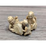 BONE NETSUKE OF THREE MONKEYS