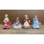 FOUR ROYAL DOULTON FIGURINES; WENDY, VALERIE, MONICA AND PEGGY. TALLEST 13CM HIGH