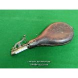 LEATHER GUN POWDER SHOT FLASK [THIS LOT WILL NEED COLLECTING FROM THE ACADEMY BILLIARD COMPANY IN