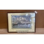 H.M.S. VANGUARD - FRAMED PRINT 'HOME AGAIN' WITH HAND WRITTEN DEDICATION DATED 1947 43.5 X 31.5CM