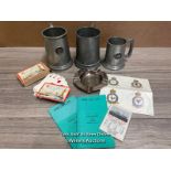 PORT LINE SHIPPING COMPANY - TWO PEWTER TANKARDS, H.M.I.S. KUMAON TANKARD, MAPPIN & WEBB ASHTRAY,