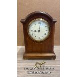 VINTAGE MANTLE CLOCK WITH KEY, MADE IN FRANCE AND IN WORKING ORDER, 15.5 X 22 X 8CM