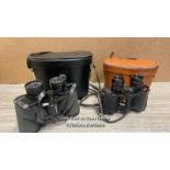 TWO PAIRS OF BINOCULARS INCLUDING MIRADOR AND BOOTS WITH A GENTS GROOMING SET (INCOMPLETE)