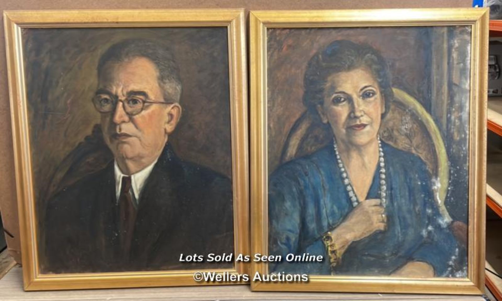 TWO PORTAITS OF A LADY AND GENTLEMAN, FAINT SIGNATURES, OIL ON BOARD. BOTH FROM ROMANIA. 48 X