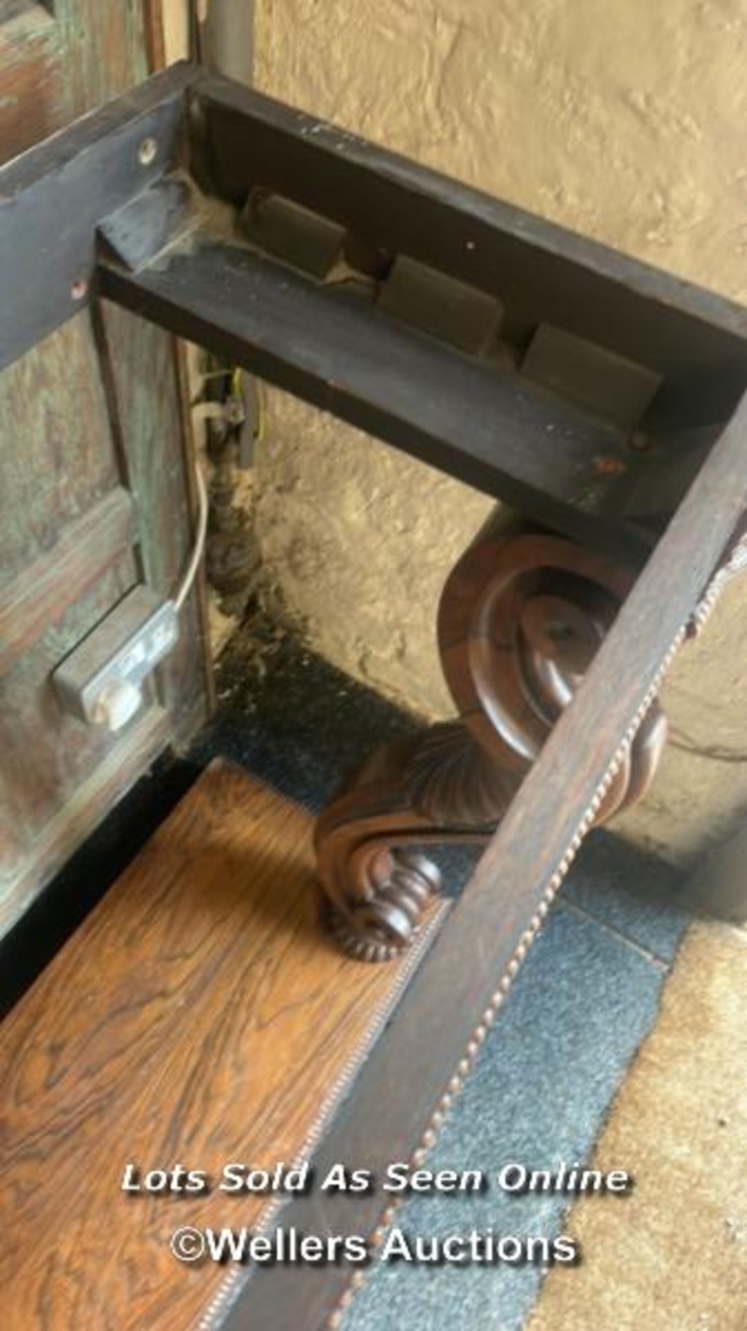 A CARVED HALLWAY TABLE WITH MARBLE TOP. THE TABLE NEEDS TO BE FIXED TO A WALL BEFORE THE MARBLE IS - Image 5 of 9