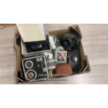 BOX OF ASSORTED VINTAGE CAMERAS AND ACCESSORIES