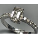 1.30CT H/VS1 IGI CERTIFIED EMERALD CUT DIAMOND RING SET IN 18KT WHITE GOLD - LAB GROWN, RING SIZE