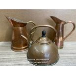 TWO COPPER WATER JUGS AND KETTLE