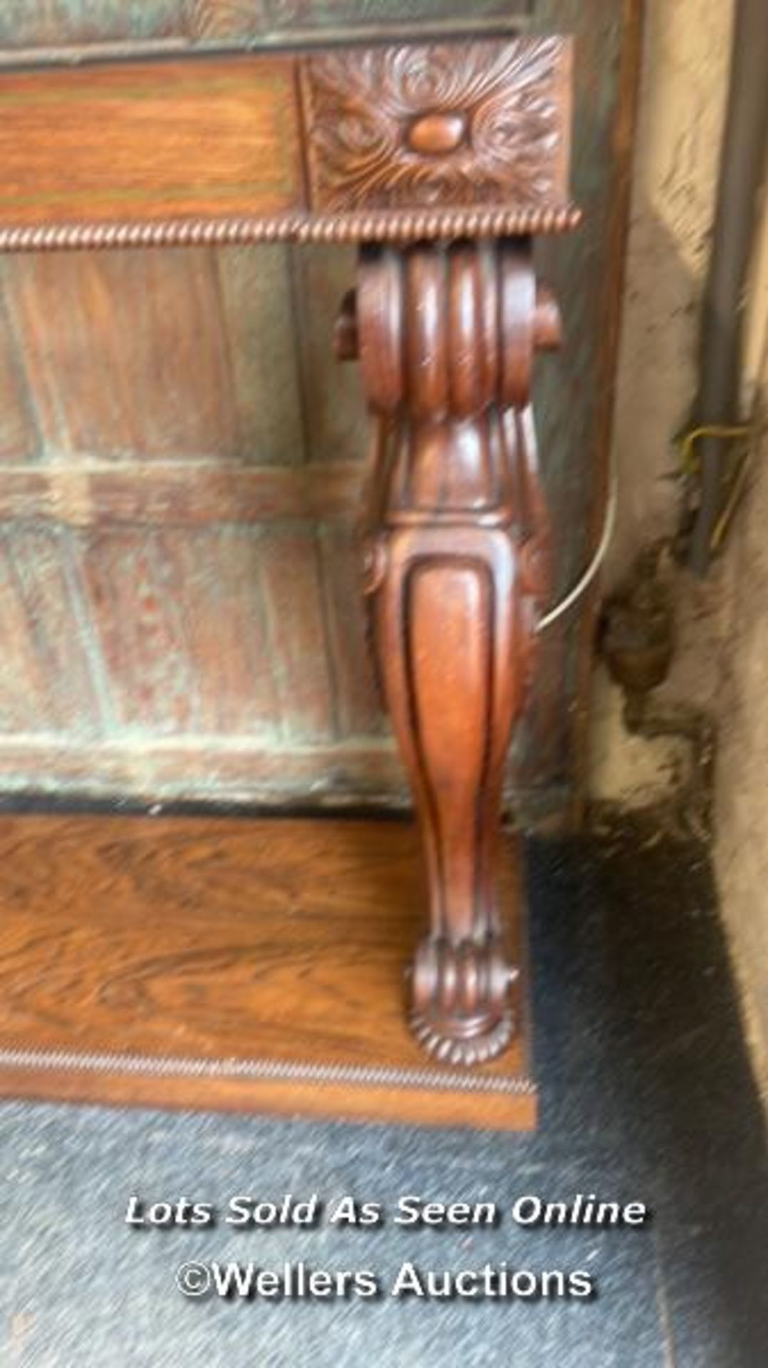 A CARVED HALLWAY TABLE WITH MARBLE TOP. THE TABLE NEEDS TO BE FIXED TO A WALL BEFORE THE MARBLE IS - Image 2 of 9