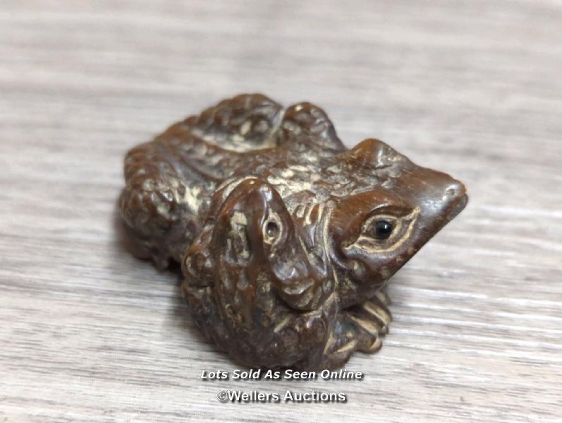 JAPANESE CARVED NETSUKE OF A TOAD FAMILY, MAKERS MARK ON THE BASE - Image 2 of 4