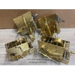 *4X MECHANICAL CLOCK BELL STRIKE MOVEMENTS,BRASS,MAKERS HERMLE,HAID,EMPEROR,RESTORATION AND REPAIR