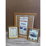 TITANIC - THREE REPRODUCTION FRAMED ITEMS INCLUDING WHITE STAR LINE POSTER, TITANIC MENU AND VINOLIA