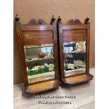 TWO ANTIQUE WALL MIRRORS WITH SHELVES, 28X58CM