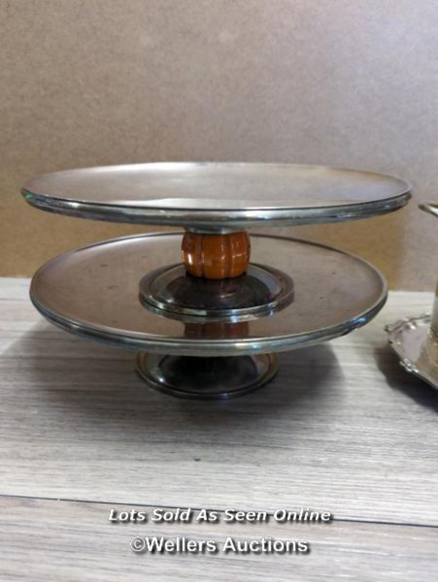 METAL WINE COOLER AND TWO METAL CAKE STANDS - Image 2 of 6