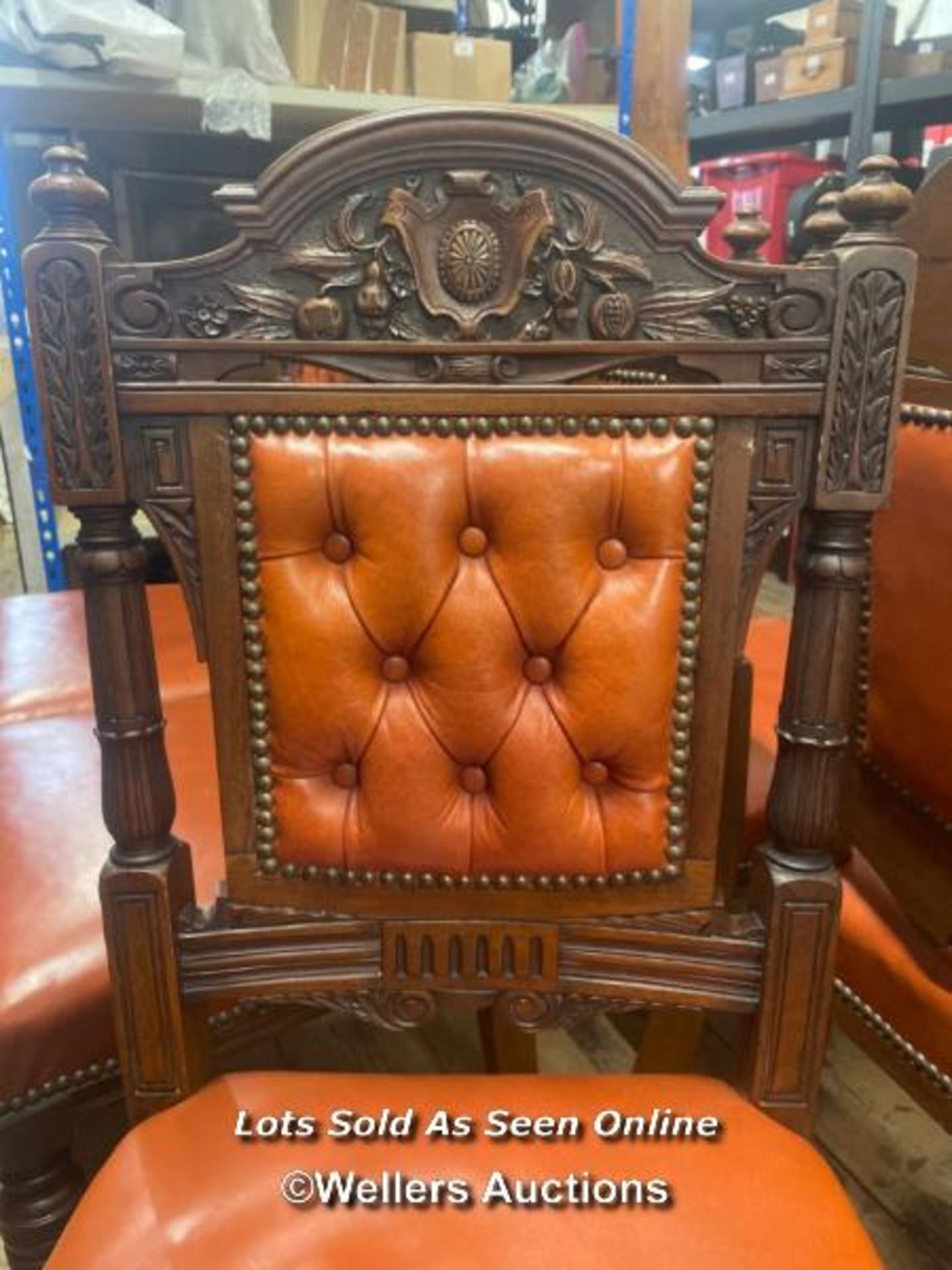 SIX CARVED DINING ROOM CHAIRS, SEAT 46CM HIGH, BACK 98.5CM HIGH, 49CM WIDE - Image 3 of 6