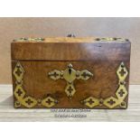 TEA CADDY WITH BRASS FINIALS, WITHOUT KEY, 23 X 14.5 X 13.5CM