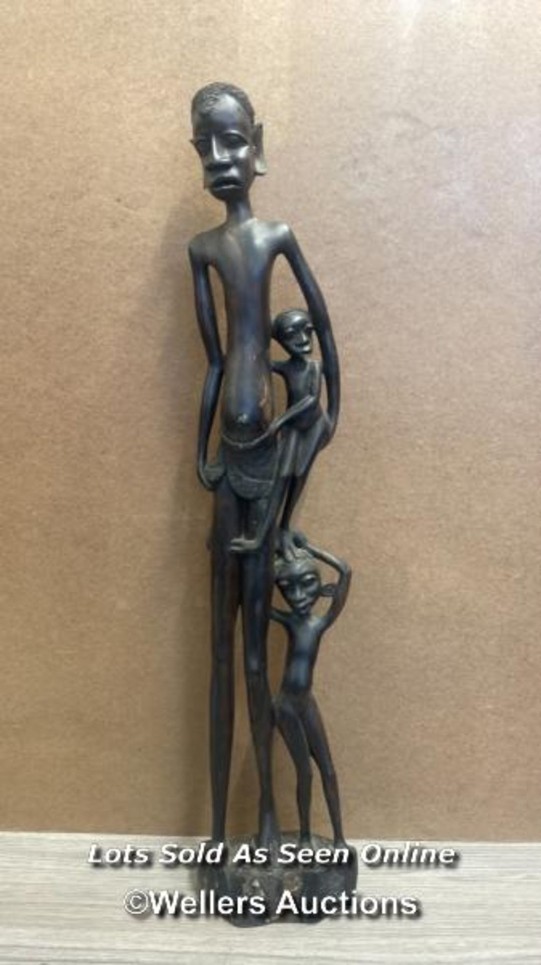 AFRICAN CARVED MAN AND CHILDREN, 78CM HIGH