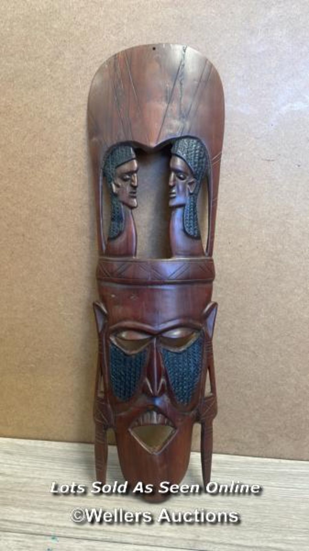 AFRICAN CARVED MASK, WALL HANGING 60CM HIGH