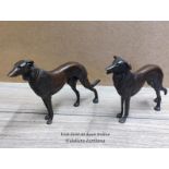 A PAIR OF BRONZE HOUNDS, TALLEST 16CM HIGH