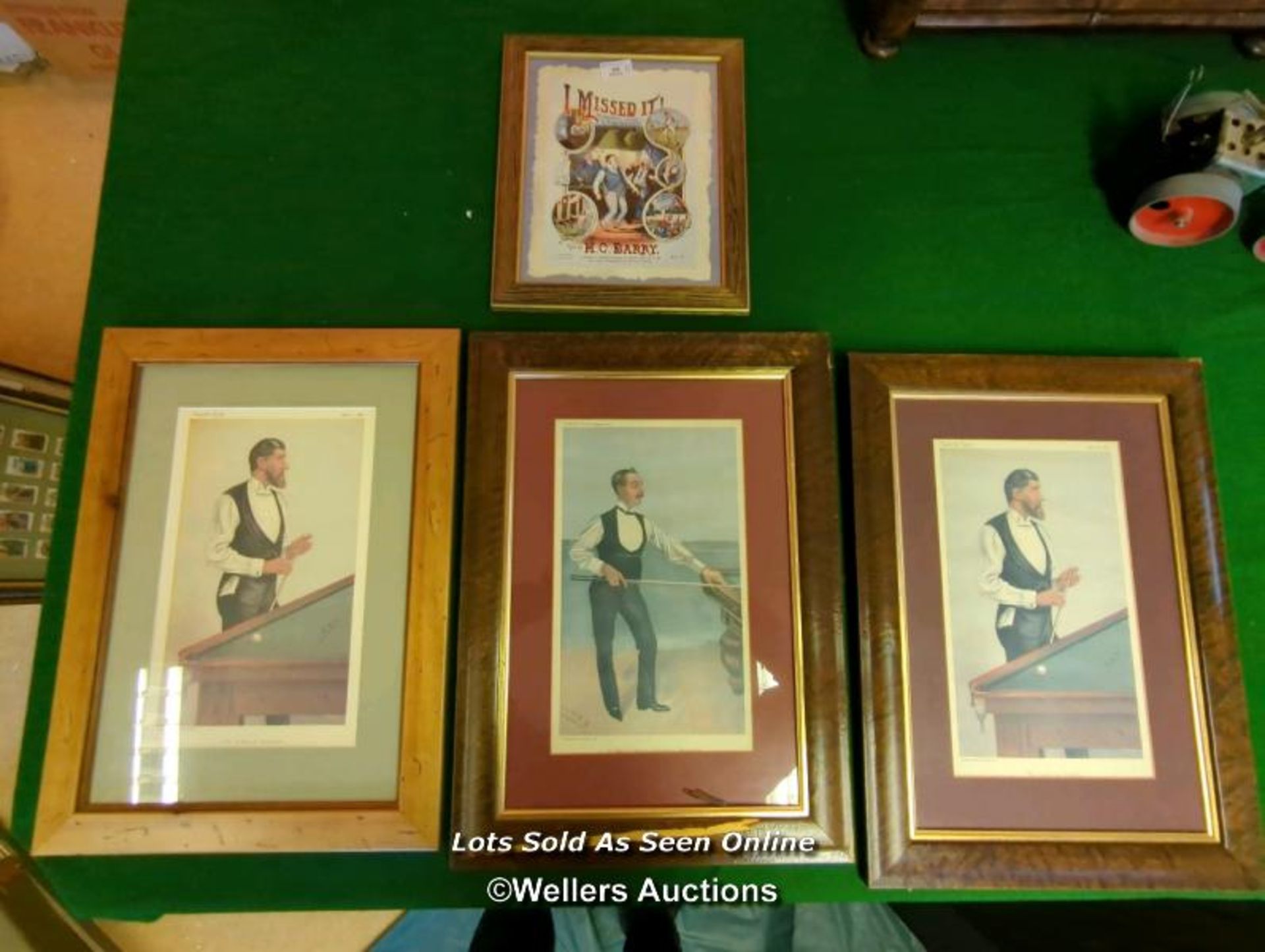 4X FRAMED AND GLAZED SNOOKER RELATED PRINTS, 3 FROM VANITY FAIR, 2 OF WHICH ARE FROM APRIL 4