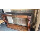 A CARVED HALLWAY TABLE WITH MARBLE TOP. THE TABLE NEEDS TO BE FIXED TO A WALL BEFORE THE MARBLE IS