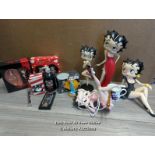 THREE BETTY BOOP FIGURINES INCLUDING "SWING" TALLEST 39CM HIGH AND A COLLECTION OF OTHER BETTY