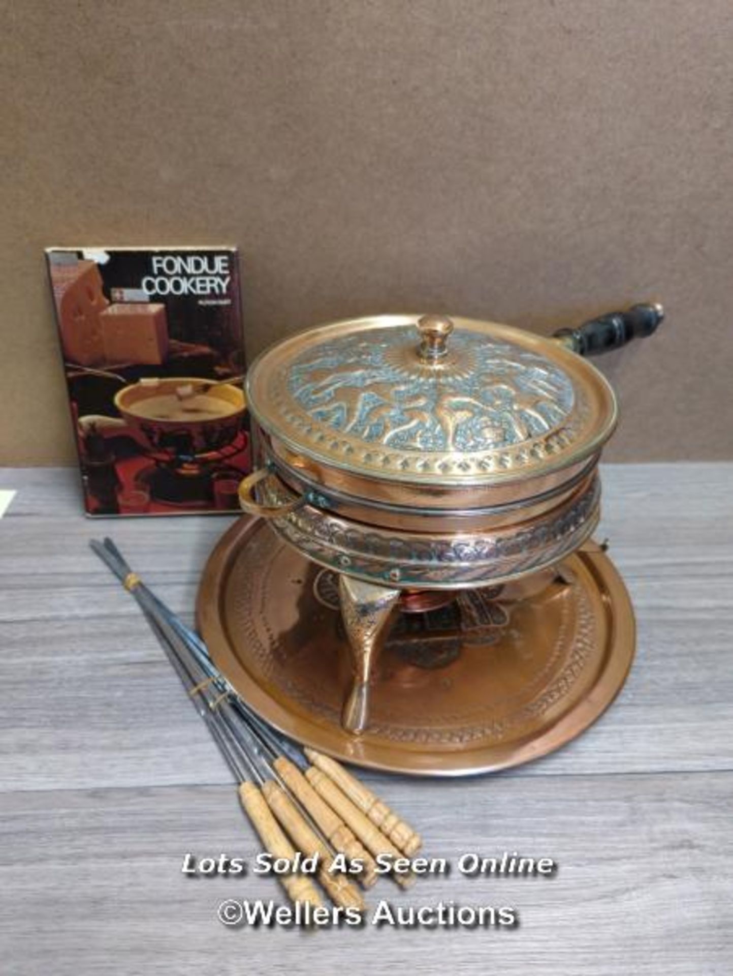 COPPER FONDUE SET WITH RECIPE BOOK