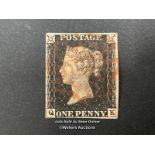 PENNY BLACK STAMP FROM 1840 IN STANLY GIBBONS PRESENTATION BOOK WITH CERTIFICATE